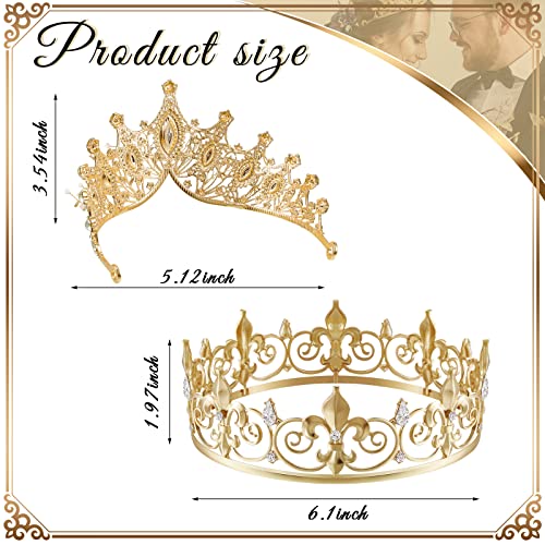 Junkin 2 Pcs Prom King and Queen Crowns for Men Women Baroque Queen King Prince Tiara Princess Crystal Headband for Halloween Wedding Birthday Grad Rhinestone Prom Party(Gold)