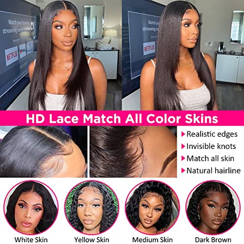 Subella 13x5 HD Lace Front Wigs Human Hair Pre Plucked Hairline with Baby Hair 220% Density 12A Transparent Straight Human Hair Wigs for Black Women (18inch)