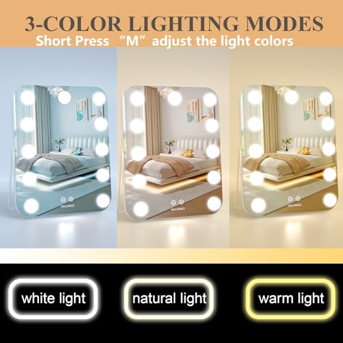 14.6" Vanity/Makeup Mirror with Lights, Hollywood Mirror with 11 Dimmable LED Bulbs,3 Color Modes,Touch Control