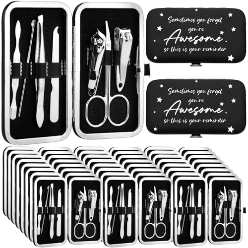 24 Set Manicure Kit Bulk Steel Nail Clippers 7 in 1 Stainless Grooming Nail Kit Christmas Appreciation Gift Bulk Professional Pedicure Tool for Adults Women Men Employee Personal Care(Black)