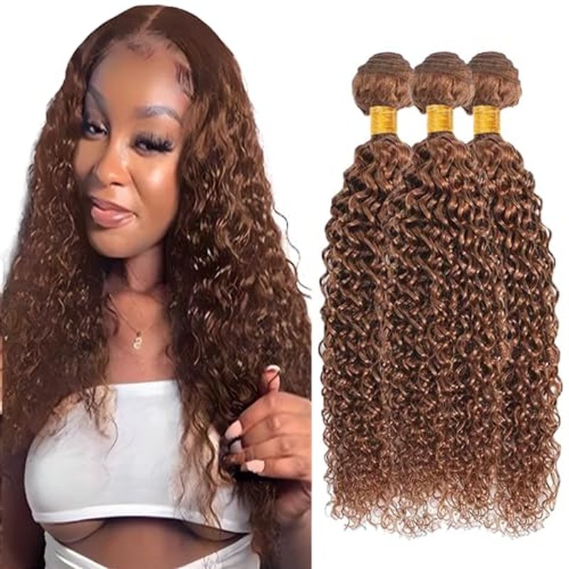 Brown Human Hair Bundles Color 30 Curly Wave Bundles 10 12 14 inch Double Weft Brazilian Virgin Brown Kinky Curly Human Hair Extensions