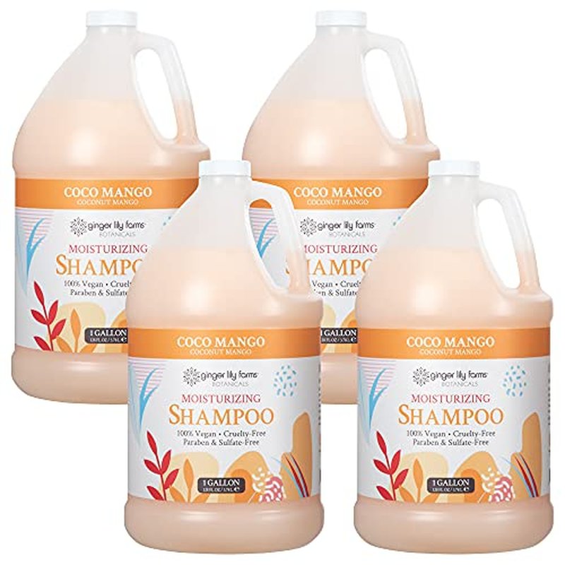 Ginger Lily Farms Botanicals Moisturizing Shampoo for All Hair Types, Coco Mango, 100% Vegan & Cruelty-Free, Coconut Mango Scent, 1 Gallon Refill (Pack of 4)