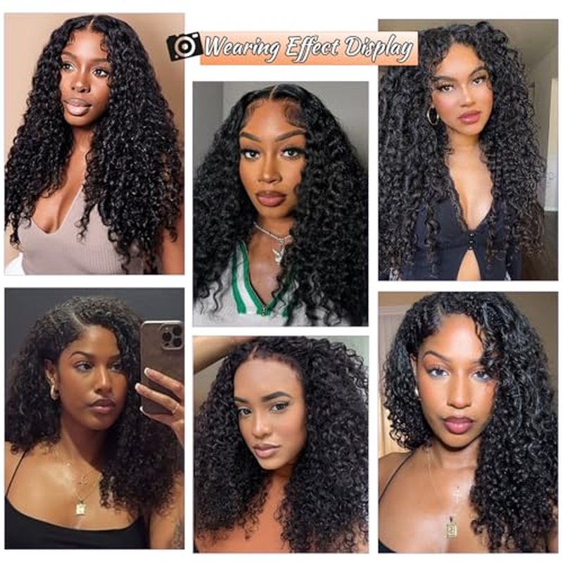 Burmese Curly Wig Human Hair V Part Wig 100% Real Human Hair Glueless With Drawstring Clip In Burmese Curly V part Wigs Upgrade U Part Wigs 220% Density 18 Inch Natural Black 1B Color