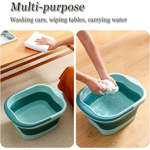 Collapsible Foot Spa Bath Massager for Dry Cracked Feet, Feet Soaking Tub with Massage Acupoint, Pedicure Foot Soak Basin Plastic Bucket with Handle(Green)