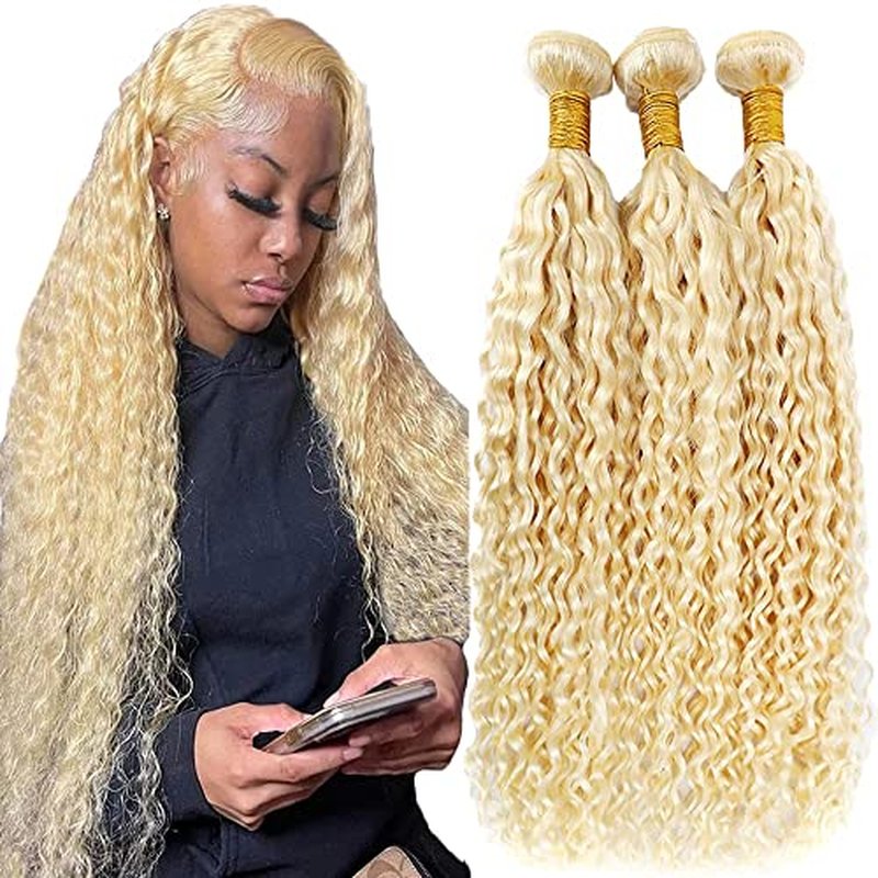 Curly Bundles Human Hair 26 28 30 Inch Blonde 613 Deep Wave Human Hair Bundles Unprocessed Brazilian Virgin Hair Double Weft Quick Weave for Black Women