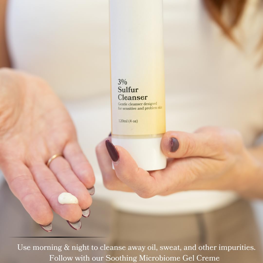 Saving Face Co. 3% Sulfur Cleanser - Gentle Facial Cleanser with Sulfur, Colloidal Oatmeal, Sweet Almond Oil + Glycerin for Perioral Dermatitis-prone & Rosacea-prone skin (4 Fl Oz)