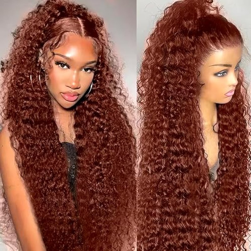Reddish Brown Lace Front Wigs Human Hair 13x6 Deep Wave Lace Front Wig 200% Density Deep Wave Frontal Wigs Pre Plucked with Baby Hair for Women Glueless (13x6 Reddish Deep, 20 inch)