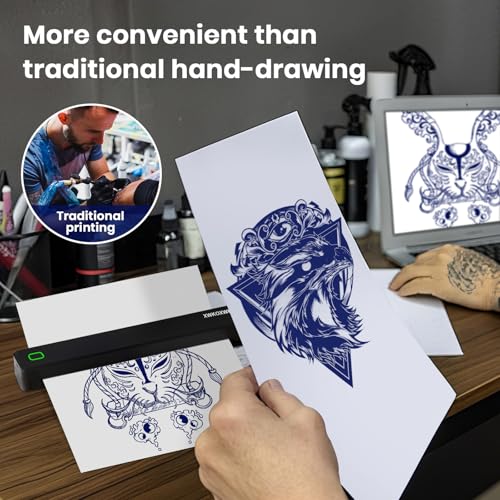 Tattoo Stencil Printer Machine for Tattoo Artists&Beginners,with 10pcs Tattoo Transfer Paper and Folded Paper,Compatible with Phone/Pc&Pad,Portable Inkless Thermal Wireless Printer