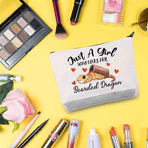 G2TUP Bearded Dragon Lover Gift Who Loves Her Bearded Dragon Makeup Bag Bearded Dragon Mom Cosmetic Bag Lizard Lover Zipper Travel Pouch (Bearded Dragon White Bag)