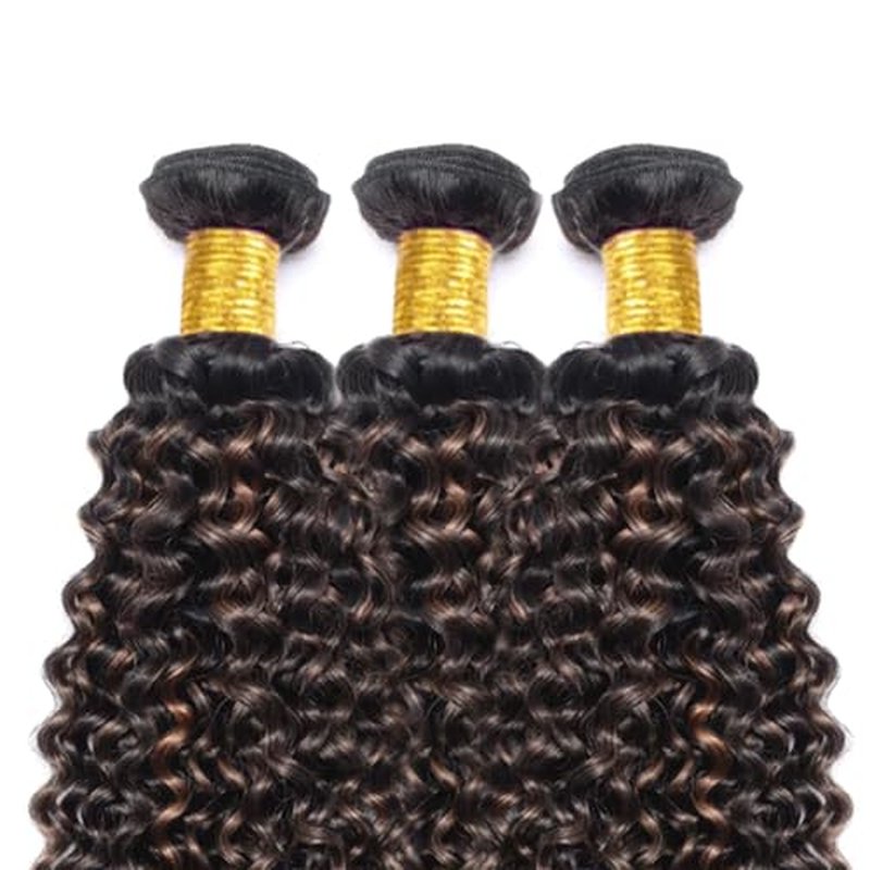 Highlight Bundle P1B30 Kinky Curly Wave Human Hair Bundles Two Tone Black Mixed With Light Brown 3 Bundles 32 32 32 Inch 1B30 Ombre Brown Wet And Wavy Bundle
