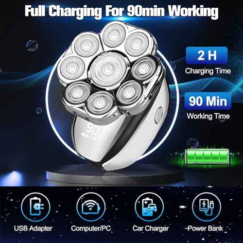 Electric Razor for Men, Upgrade 9D Head Shavers for Bald, 6-in-1 Electric Shaver for Men, Grooming Kit with Nose Hair Trimmer, Waterproof Wet/Dry Shaver, LED Display, Rechargeable Razor Silver