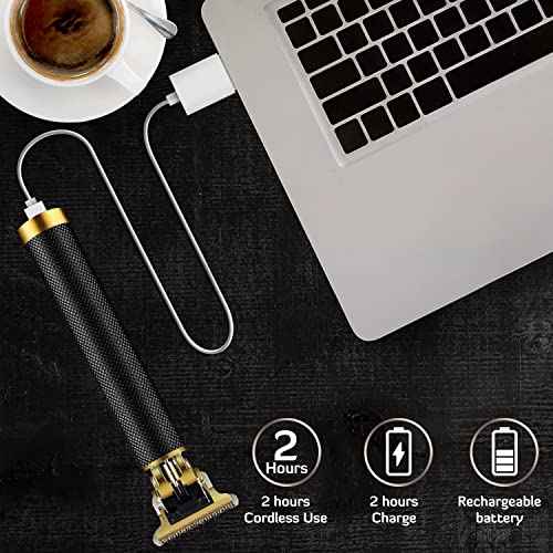 Professional Cordless Hair Clipper and Trimmer for Men, T Blade Zero Gapped Rechargeable Beard Shaver, Hair Cutting Kit With Ear Spoon Tool Set, Black