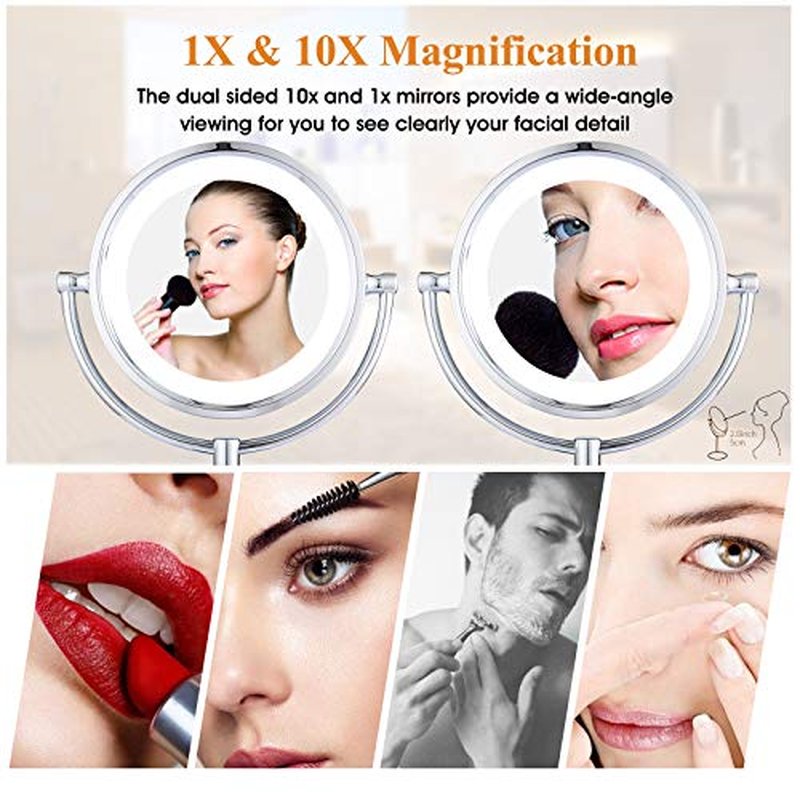 GURUN 8.5 Inch Tabletop LED Lighted Makeup Mirror with 10x Magnification Double Sided Vanity Mirror Plug Power Chrome Finish M2208D(8.5in,10x)