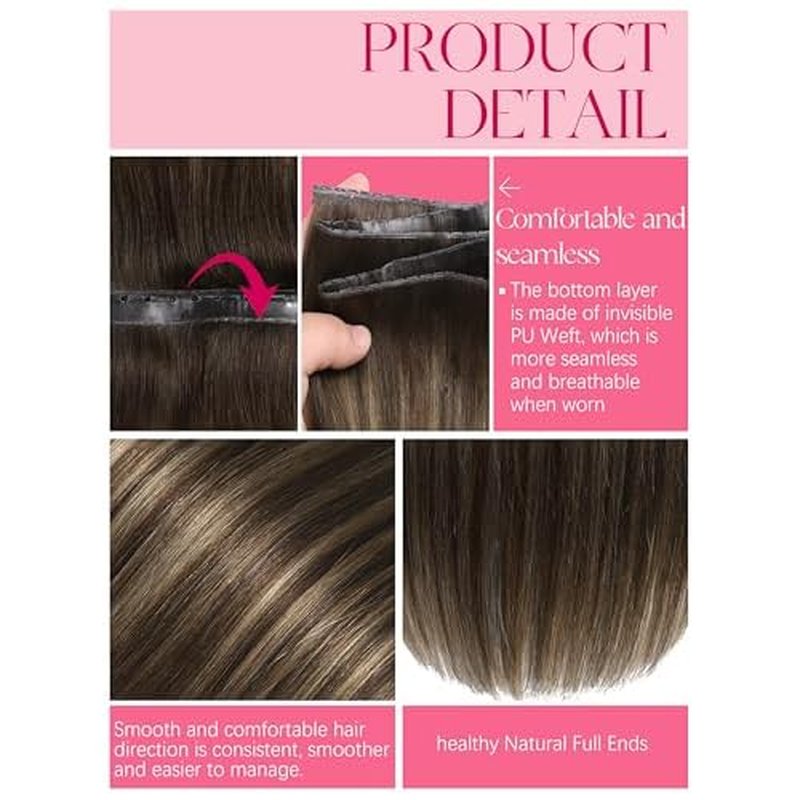 Lacer 20 Inch Brown Double Invisible OVO Remy Hair Extensions Butterfly Weft Human Hair Chestnut Brown Mixed Dark Brown With Dark Brown Roots Sew In Hair Extensions Glueless 100G 31.5"