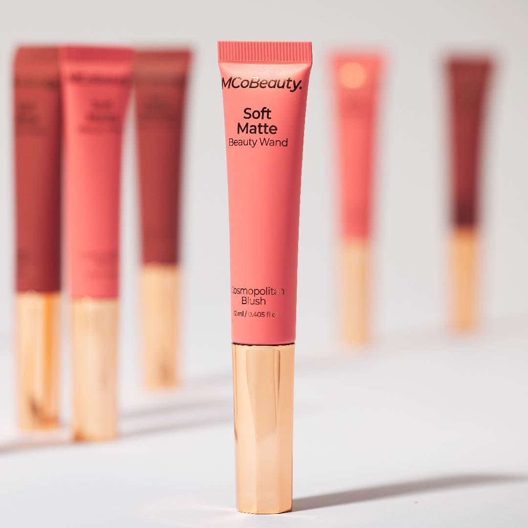 MCoBeauty - Soft Matte Beauty Wand Liquid Blush - Cosmopolitan - Buildable Cream Blush & Cheek Tint with Cushion Applicator - Long-Lasting & Blendable - All Skin Types - Vegan & Cruelty Free Makeup