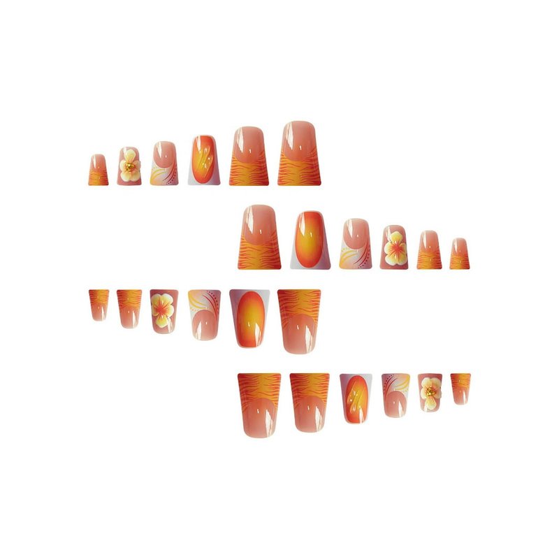 24 Pcs Handmade Press on Nails Duck Medium Fake Nails with 3D Flower Design French Tip False Nails Fall Duck Nails Press ons Artificial Full Cover Glue on Nail Holiday Stick on Nail for Women
