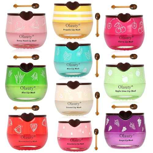 10 PCS Bee Lip Balm Honey Pot, Strawberry,Coconut,Watermelon,Cherry,Mint,Aloe,Grape & Peach, Honey Lip Balm Bulk, Moisturizing Sleep Lip Mask Hydrating Prevention Dry & Cracked, Reduce Lip Lines