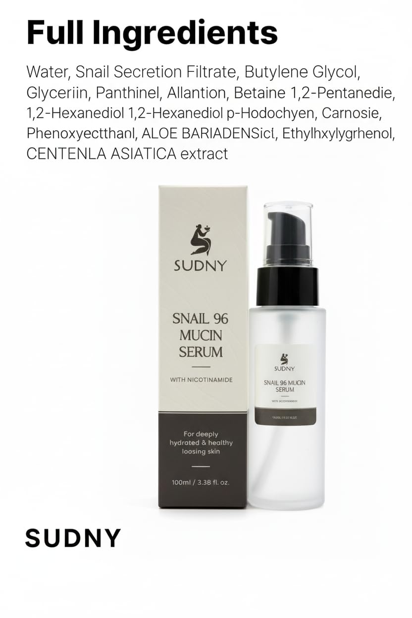 SUDNY Snail Mucin 96% Repairing Essence with Niacinamide, Aloe Vera & Glycerin - Snail Mucin Serum to Hydrate & Repair Dull Skin & Fine Lines- Gentle Skincare Serums with Snail Serum for Everyday Care
