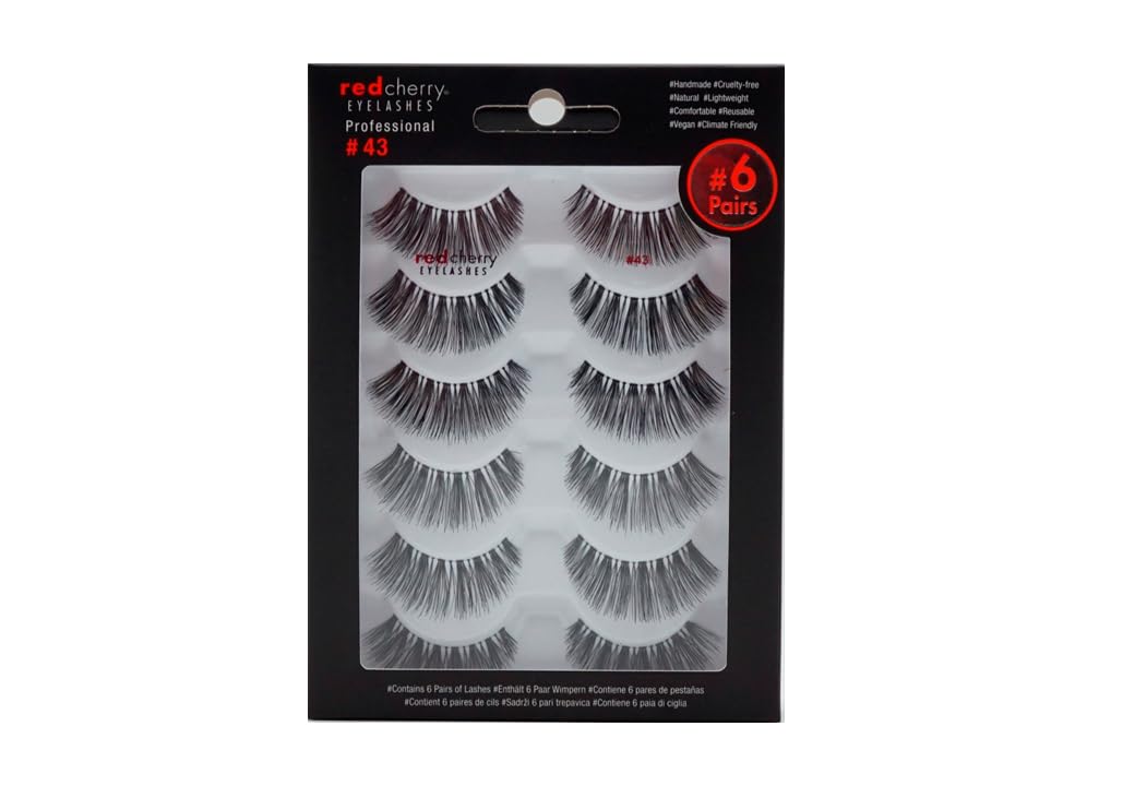 False Eyelashes #43 - Red Cherry Professional Quality | 6 Pairs for Stunning Volume