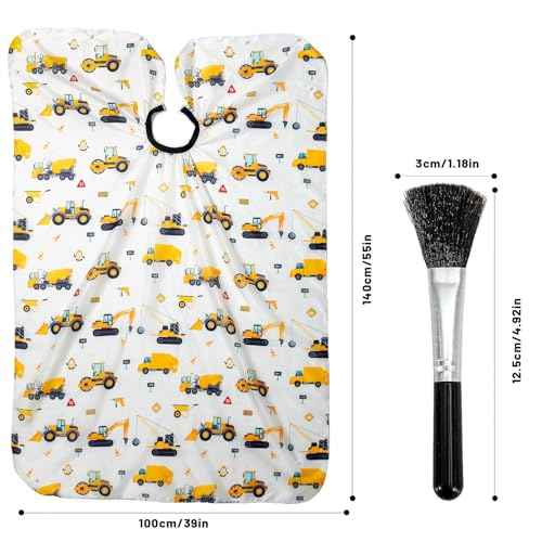 Gealaek Kids Haircut Cape and Neck Duster Brush Set with Construction Site Pattern Kids Barber Cape 55x40 Inches for Boys & Girls Salon Cape Kit (White)