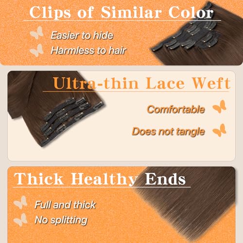 Remy Human Hair Clip in Extensions, Brown, Straight, 12 Inch, 90g, 7 Pcs