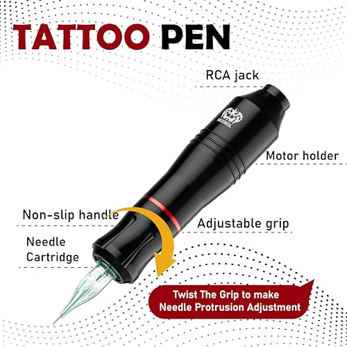 NEEBOL Wireless Tattoo Gun, Rotary Tattoo Pen, 1500mAH Battery, 10 Cartridge Needles, Digital LED Display Tattoo Accessories Complete Tattoo Machine Kit Gift for Tattoo Artists and Beginners (Red)