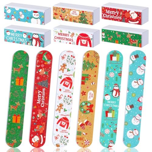 Demissle 18 Pcs Christmas Nail File and Buffer Set Christmas Gift for Women Include 12 Christmas Nail Files Emery Boards 6 Rectangular Nail Buffer Block for Christmas Manicure Tools Party Favors