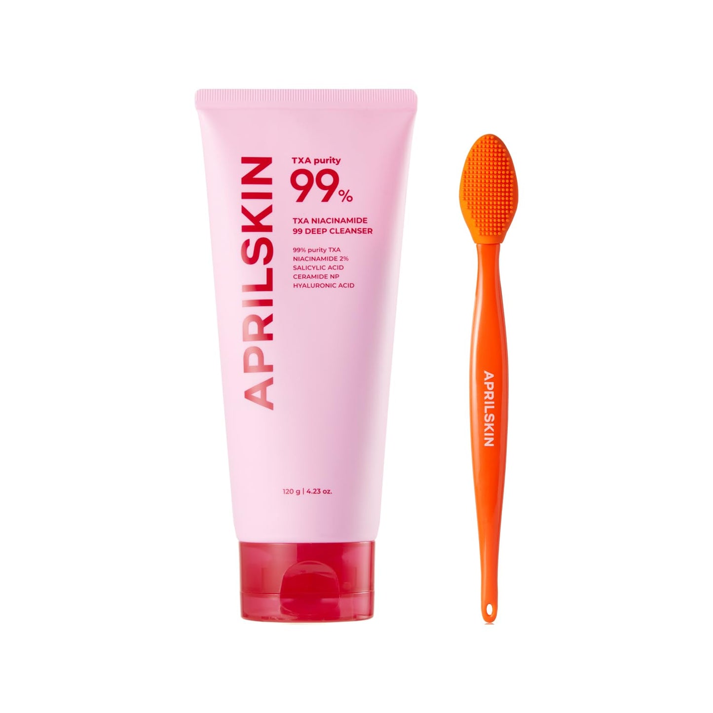 APRILSKIN TXA Bubble Gum Cleanser with Pore Brush: TXA Niacinamide 99 Pore Care Pink Bubble Gum Deep Cleanser(4.23 fl.oz.)+Pore Cleansing Facial Silicone Brush