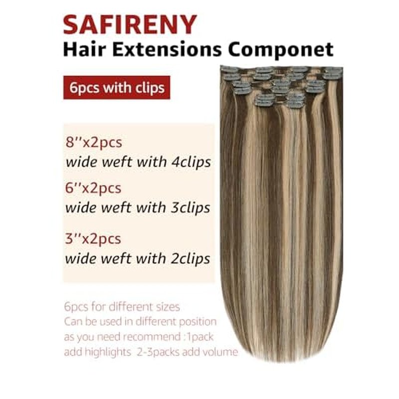Clip in Hair Extensions Real Human Hair, 18 Inch 120g, Chocolate Brown To Dark Blonde Piano Color, Natural Straight Clip On Hair extensions 6pcs Per Set with 18 Clips Double drawn(#4P27,18'')