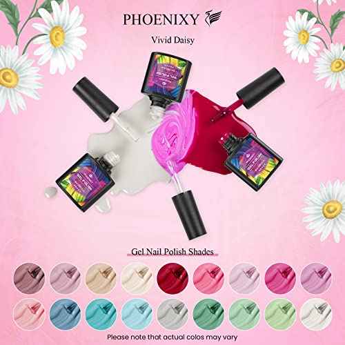 Phoenixy Gel Nail Polish Kit with U V Light, 36 PCS Gel Nail Kit Pink Red Brown Blue Green Nail Polish Set Manicure Starter Kit Gifts for Women