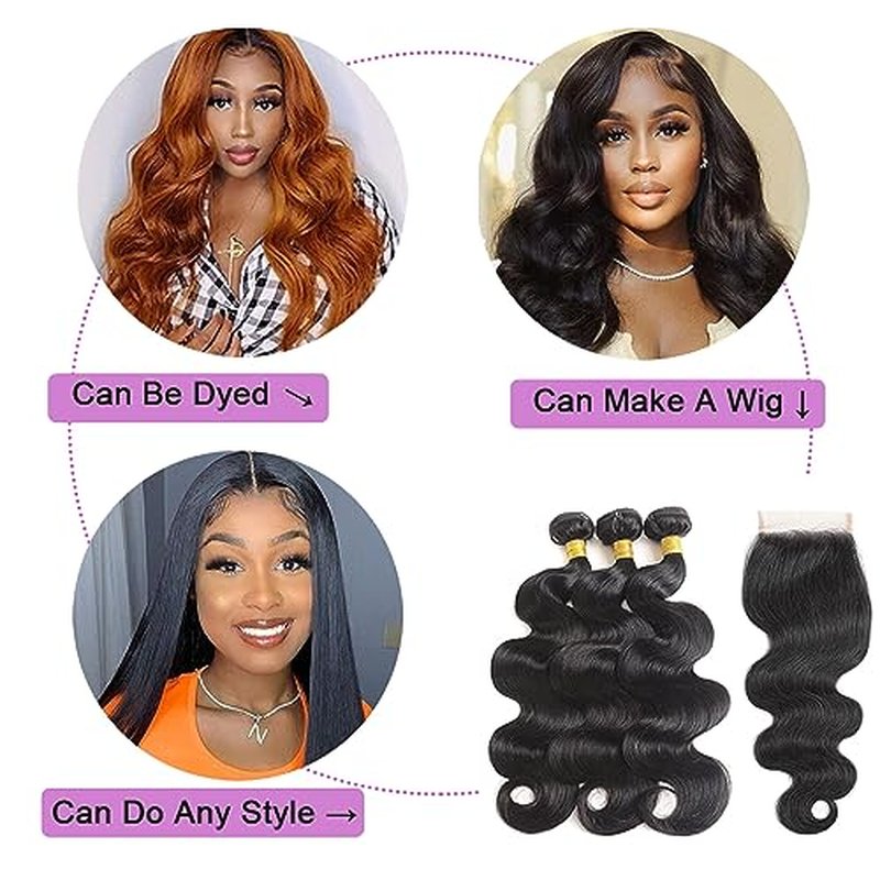 Human Hair Bundles with Closure Body Wave 3 Bundles with Closure(18 20 22+16) Unprocessed Brazilian Human Hair Bundles with 4x4 Lace Closure