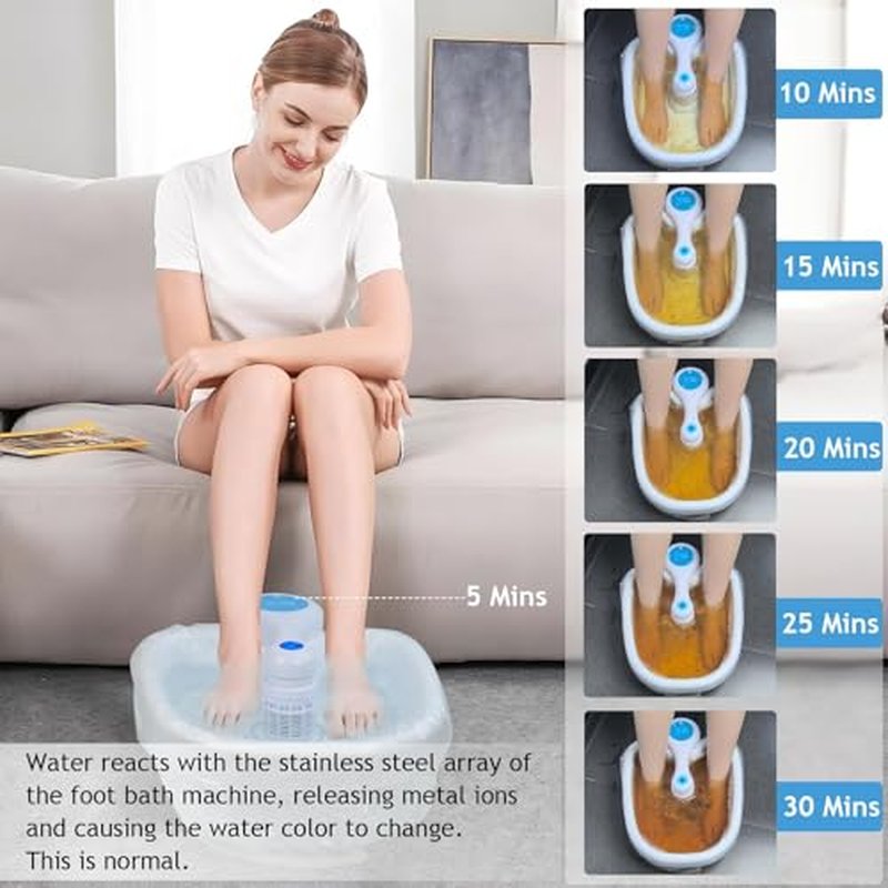 Ionic Foot Bath Detox Machine 3.0, Ionic Foot Spa for Home Detox with an Auto Start-Stop Control Unit, 2 Powerful Arrays, Foot Soaking Tub & 80 Liners