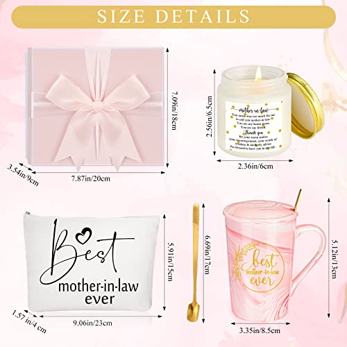 Lallisa 4 Pcs Best Mother-in-Law Ever Gift Box Coffee Mug Lavender Scented Candles Makeup Bags for Mother's Day Birthday Gifts from Daughter-in-Law Son-in-Law