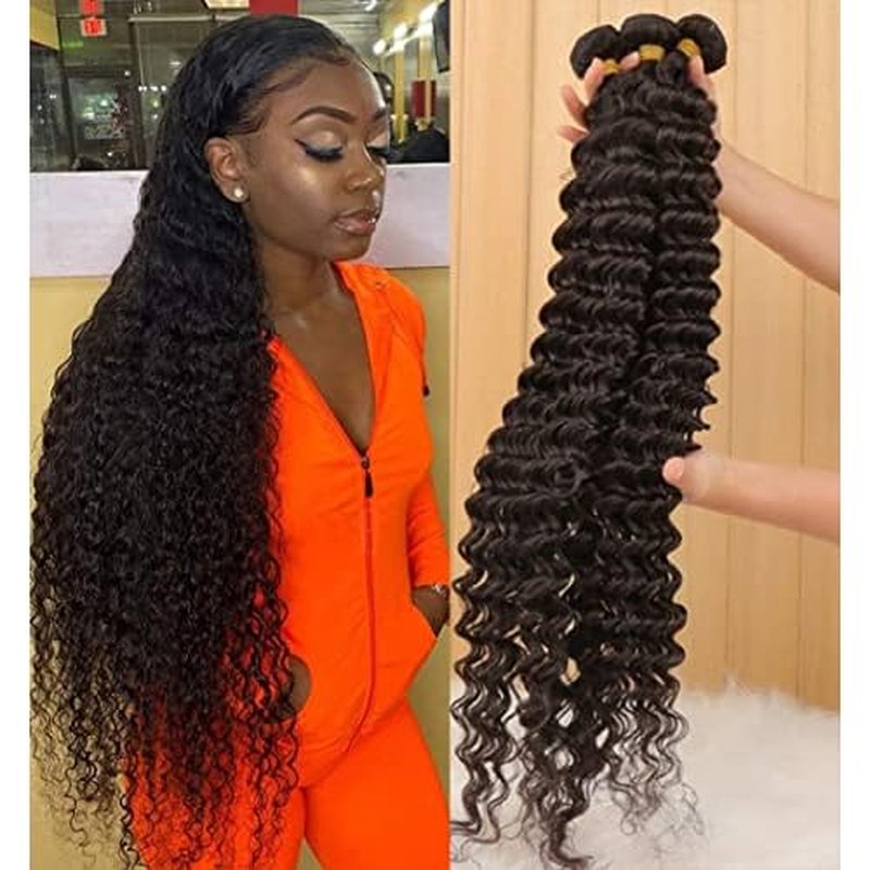 12 A Brazilian Deep Wave Human Hair Bundles(18 20 22) 100% Unprocessed Virgin Remy Hair Deep Curly Human Hair Weave 3 Bundles Extensions for Black Women Natural Color