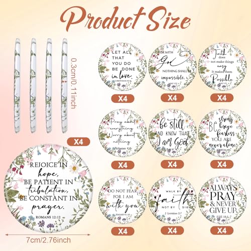 40 Pcs Mini Wildflower Bible Verse Compact Mirrors Bulk Religious Christian Pocket Purse Mirrors Small Church Gifts for Women Sunday School Summer Christmas Party Favors
