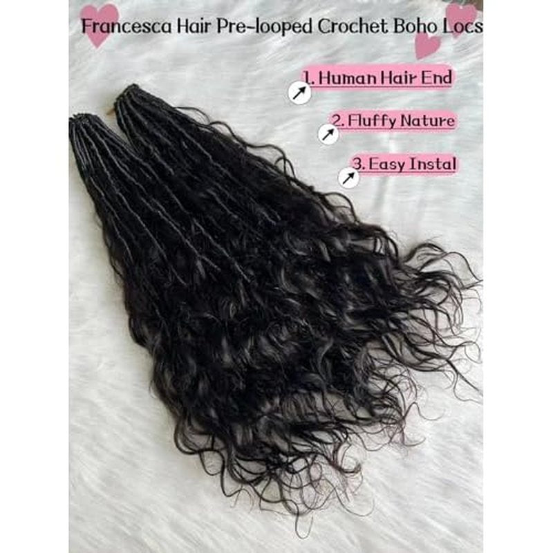 Pre-looped Crochet Boho Faux Locs with Human Hair body wave Ends Boho Hair Braids Goddess Dreadlocks Hair for Black Women Natural Color 26 Inch (Pack of 1)