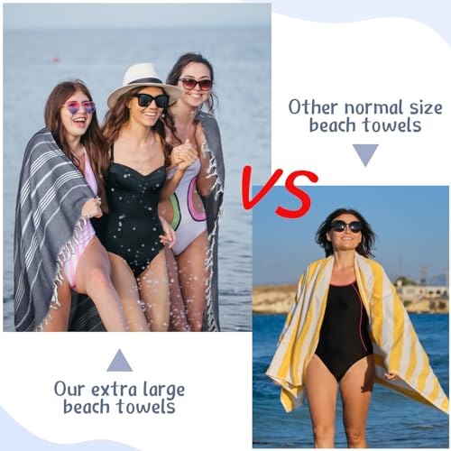 Moukeren 6 Pack Oversized Turkish Beach Towel 61 x 82 Inches Extra Large Cotton Turkish Beach Blanket Lightweight Absorbent Quick Dry Sand Proof Beach Towels for Travel Bathroom(Dark Blue)