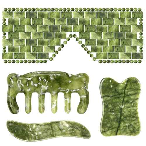 Weysat 4 Pcs Gua Sha Facial Tools Set Jade Eye Mask Facial Jade Massage Comb Scrap Massage Tool Guasha Stone Board Multifunctional Gua Sha Comb for Spa Acupuncture Therapy Esthetician Essentials