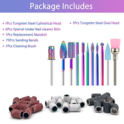 BQAN Nail Drill Bits, 10Pcs 3/32 in Carbide Professional Drill Bit Set for Nail Tech, Remove Acrylic Gel Nails, Manicure with 75Pcs File Sanding Bands (#80#120#180 Grits)