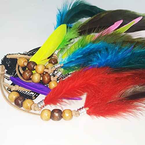 Boho Feather Hair Clips Hippie Hair Extensions 6 Pcs Indian Tribal Bead Gypsy Colorful Handmade Feather Tassel Headpiece Festival Cosplay DIY Present for Girl Women Hair Accessories