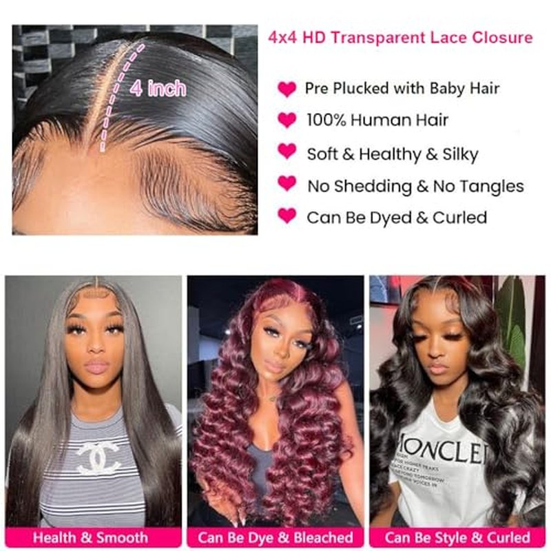 12A Straight Bundles with Closure Human Hair 18 20 22+16 Inch 100% Unprocessed Virgin Brazilian Straight Human Hair Weave 3 Bundles Deals with 4x4 HD Lace Closure