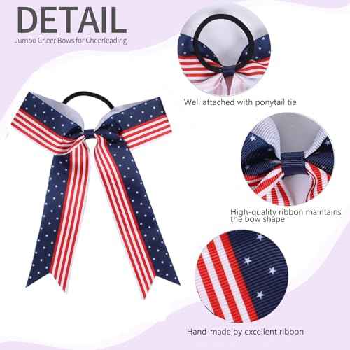 Hipcheer 20pcs Collegiate Style Cheer Bows for Girls, Long Tail Skinny Cheer Bow Ponytail Holder Handmade Bows for Girls Teens Softball Cheerleader Sports (Red Blue)