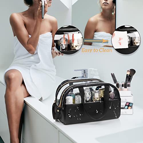 Ethereal Clear Makeup Bag, Large Opening TSA Approved Toiletry Bag Portable Cosmetic Bag for Women Tote Bag Waterproof Travel Makeup Bag Organizer
