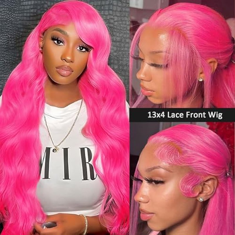 Pink Lace Front Wig - Human Hair Body Wave, 13x4, Pre-Plucked, 200 Density HD Lace Frontal, 24 Inch