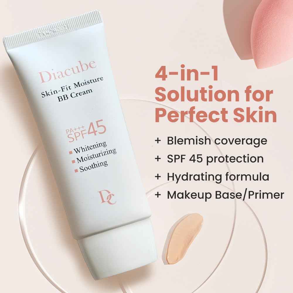 DIACUBE Skin-Fit Moisture BB Cream With SPF 45 PA+++ 1.76 Fl Oz, Natural Beige: Perfect for Light to Medium with Neutral Skin Tones, Blemish Coverage, Long-Lasting Tinted Moisturizer, K-Beauty