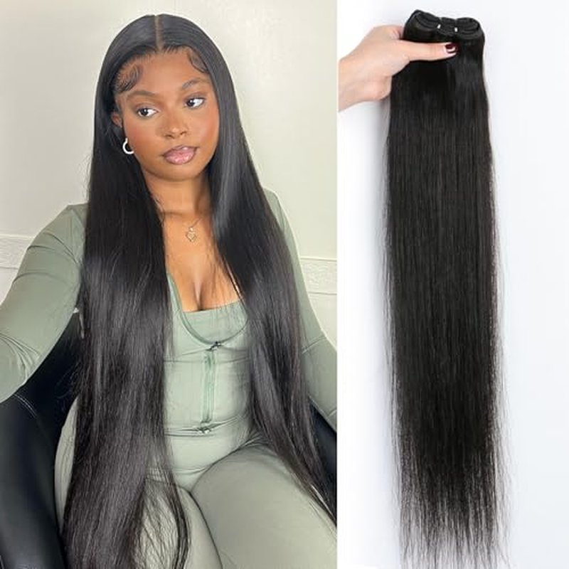 16A Brazilian Straight Human Hair Bundles | 32" Unprocessed Virgin Remy Hair Extensions | Single Bundle Raw Hair with Double Weft, No Shedding, Natural Black