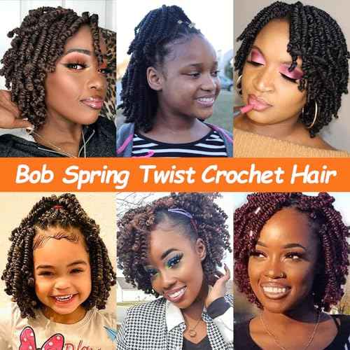 8 Packs Short Bob Spring Twist Crochet Hair for Kids 8 Inch Pretwisted Passion Twist Crochet Hair Braids for Black Women (8 Inch, M30#)