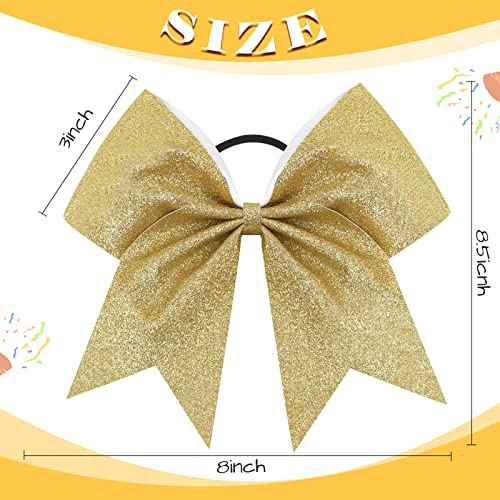 16PCS 8" Large Glitter Cheer Bows for Cheerleaders, CN Sparkly Hair Bows with Elastic Hair Ties Accessories for Teens Girls Women Cheerleading Softball Competition Sports (Gold)