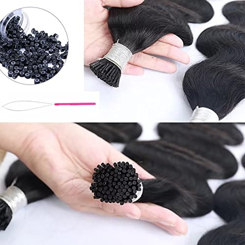 I Tips Body Wave Microlink Human Hair Extensions Brazilian 100% Real Human Hair Bundles Itips Micro Beads Body Wave Bulks Pre Bonded Keratin Stick Tipped Hair Extensions 100 Strands 100g 18"