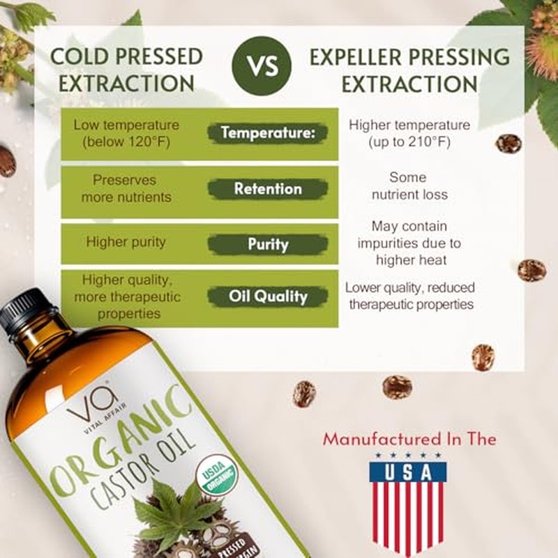 Pure Organic Castor Oil 32oz ? Cold Pressed, Unrefined, USDA Organic ? Glass Bottle for Hair Growth, Eyelashes, Eyebrows, Face & Castor Oil Packs